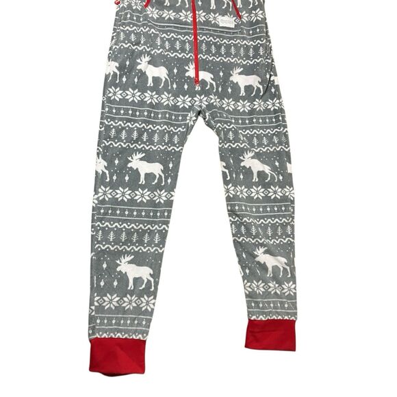 Tipsy Elves One-Piece Adult L Grey Fair Isle Reindeer Hooded Christmas Pajamas - Picture 4 of 11